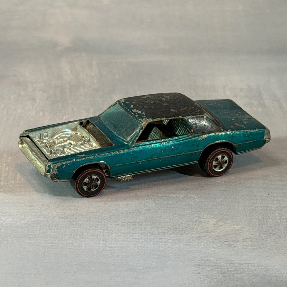Vintage Hot Wheels Redline Custom T-Bird Aqua 1967Hong Kong Missing Hood
